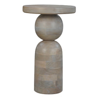 Tia 12 Inch Round Side End Table, Turned Pedestal Base, Beige Mango Wood in Natural Brown Finish - UPT-326718