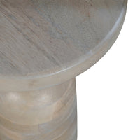 Tia 12 Inch Round Side End Table, Turned Pedestal Base, Beige Mango Wood in Natural Brown Finish - UPT-326718