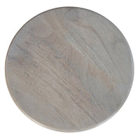 Tia 12 Inch Round Side End Table, Turned Pedestal Base, Beige Mango Wood in Natural Brown Finish - UPT-326718