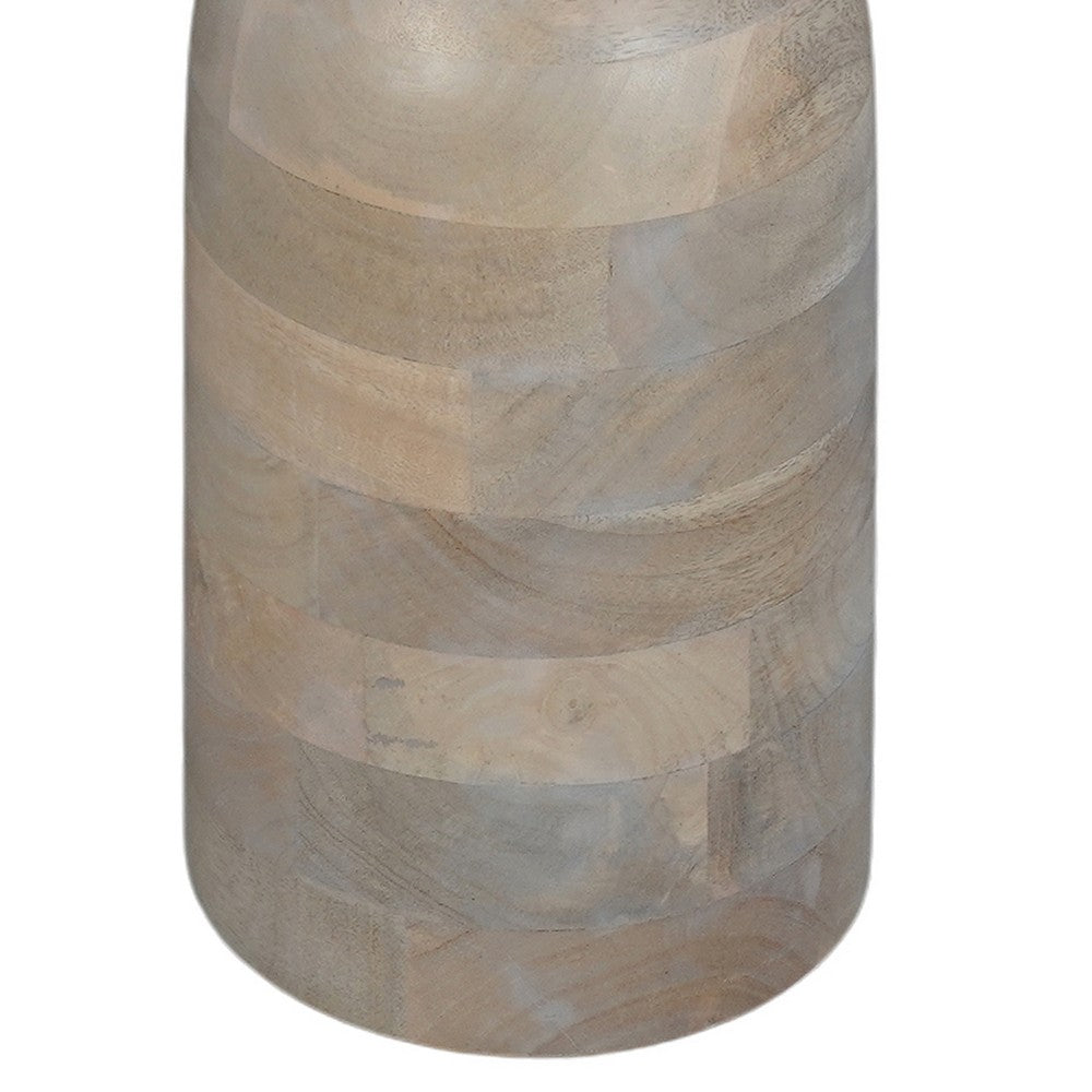 Tia 12 Inch Round Side End Table, Turned Pedestal Base, Beige Mango Wood in Natural Brown Finish - UPT-326718