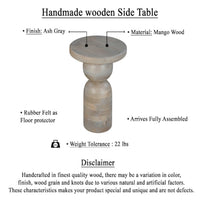 Tia 12 Inch Round Side End Table, Turned Pedestal Base, Beige Mango Wood in Natural Brown Finish - UPT-326718