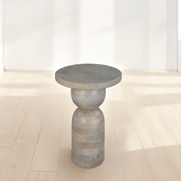 Tia 12 Inch Round Side End Table, Turned Pedestal Base, Beige Mango Wood in Natural Brown Finish - UPT-326718