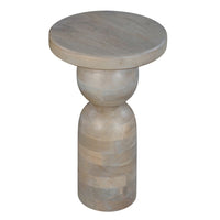 Tia 12 Inch Round Side End Table, Turned Pedestal Base, Beige Mango Wood in Natural Brown Finish - UPT-326718