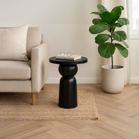 Tia 12 Inch Round Side End Table with Turned Pedestal Base, Mango Wood in Matte Black Finish By The Urban Port - UPT-326719
