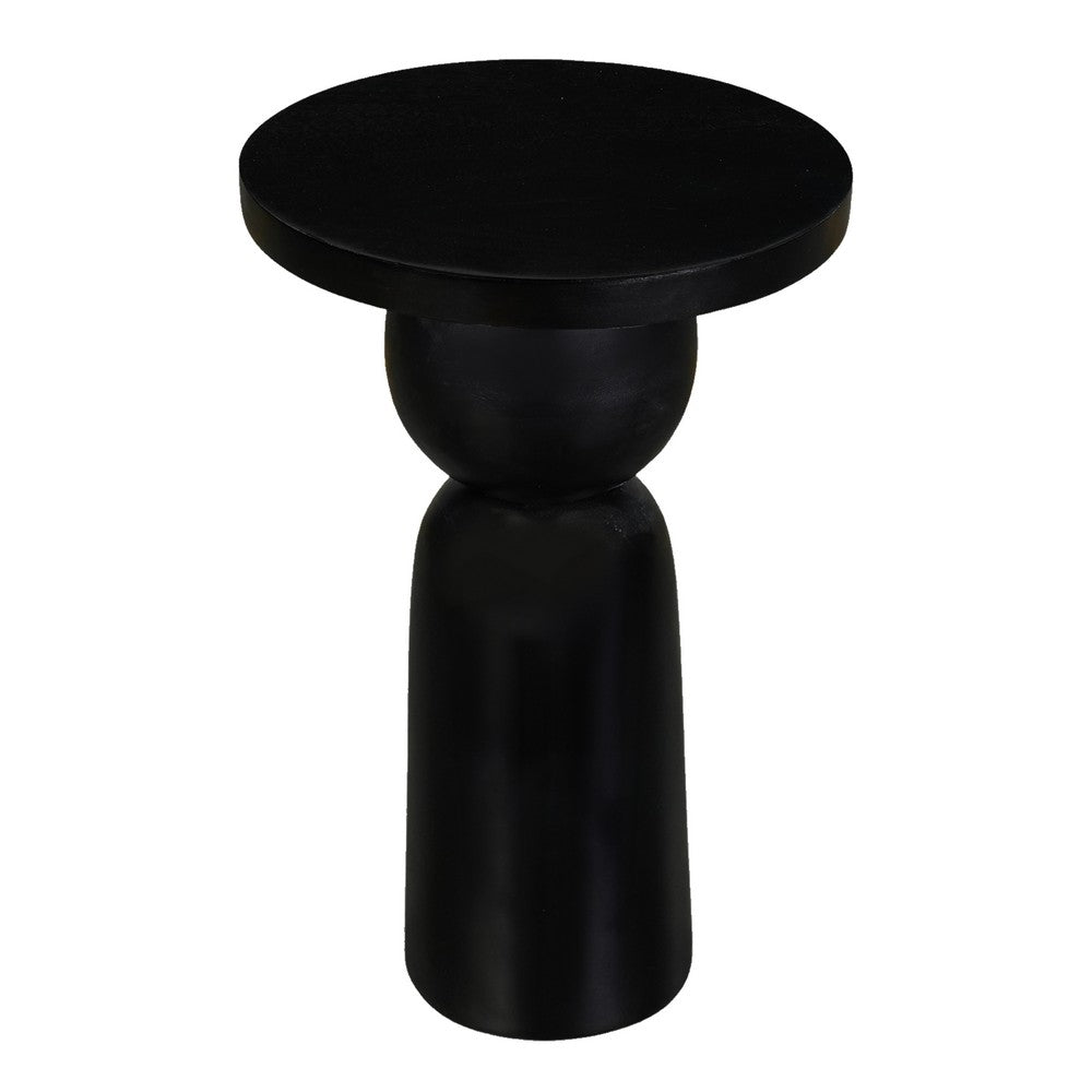Tia 12 Inch Round Side End Table with Turned Pedestal Base, Mango Wood in Matte Black Finish By The Urban Port - UPT-326719