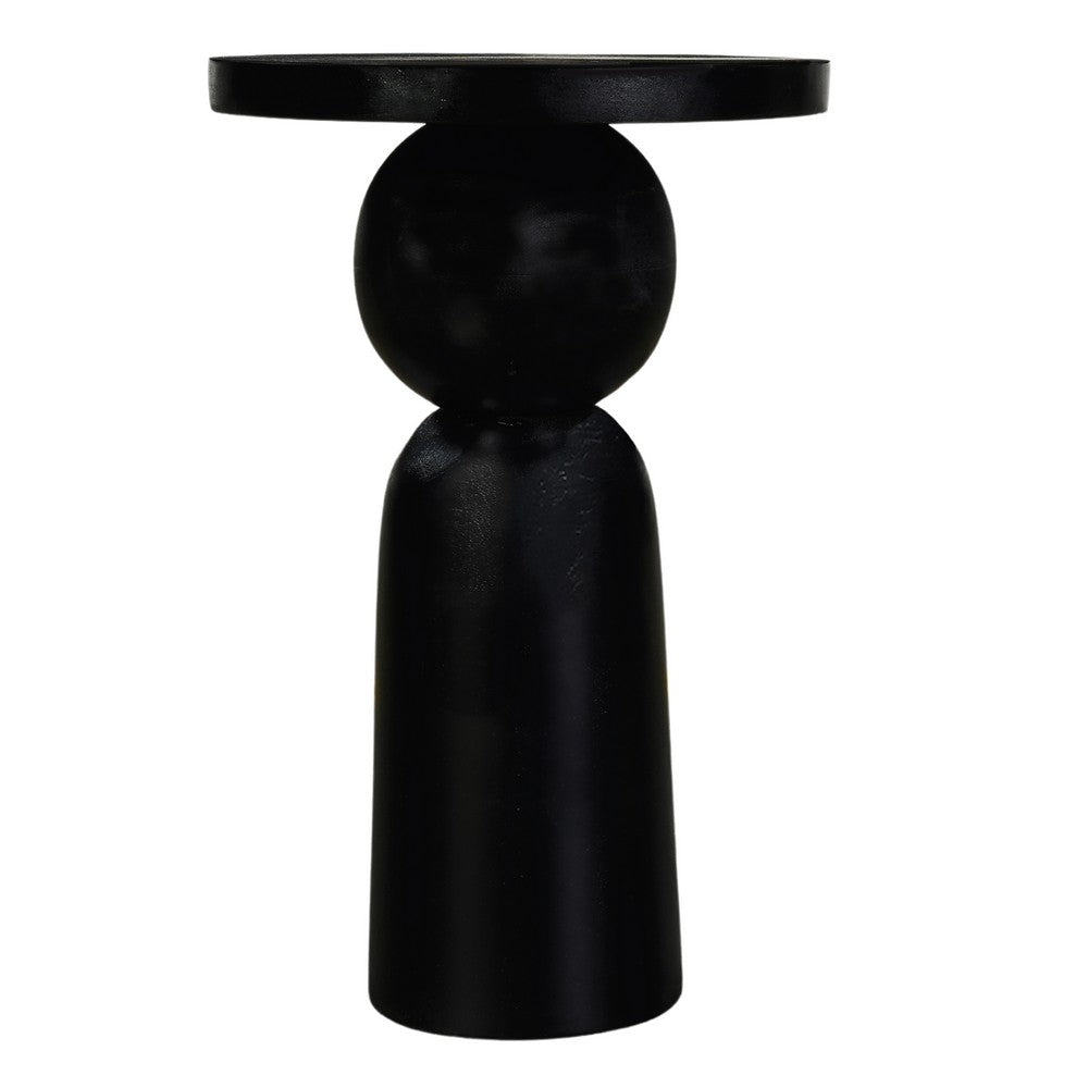 Tia 12 Inch Round Side End Table with Turned Pedestal Base, Mango Wood in Matte Black Finish By The Urban Port - UPT-326719