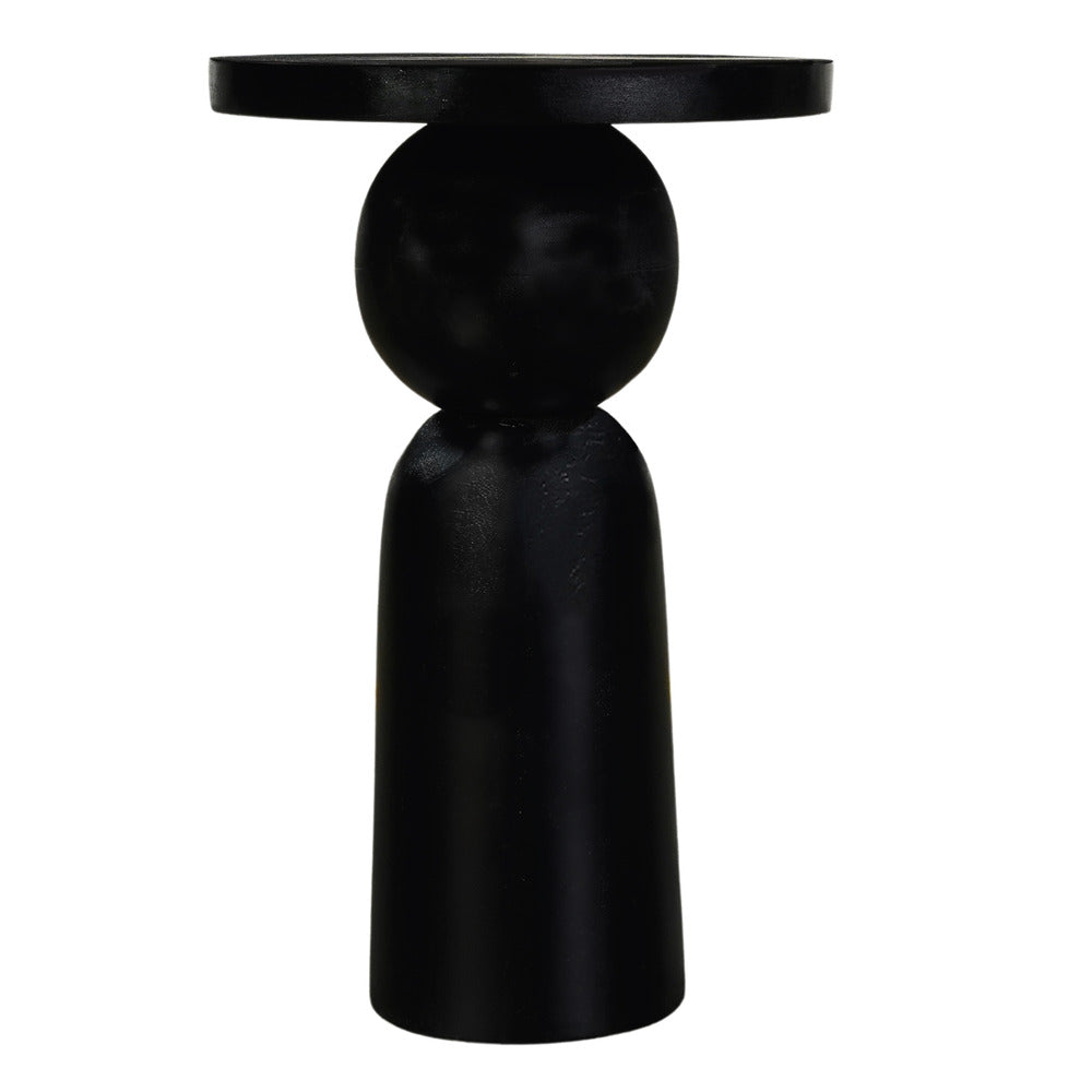 Tia 12 Inch Round Side End Table with Turned Pedestal Base, Mango Wood in Matte Black Finish By The Urban Port - UPT-326719