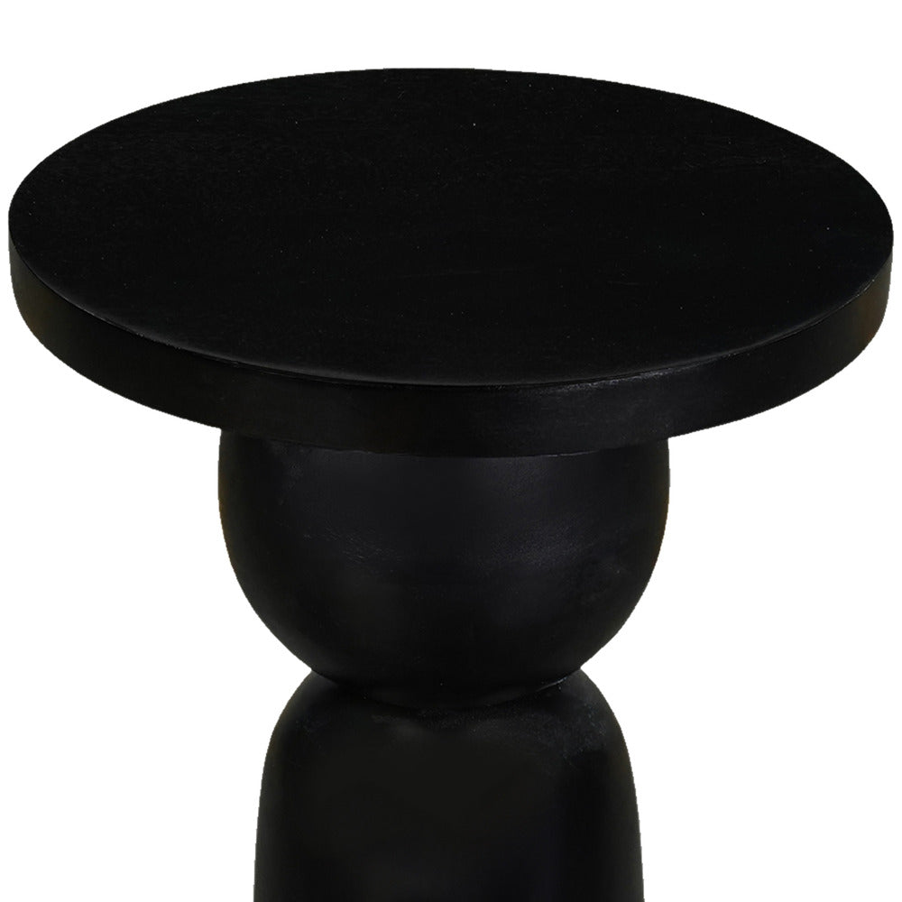 Tia 12 Inch Round Side End Table with Turned Pedestal Base, Mango Wood in Matte Black Finish By The Urban Port - UPT-326719