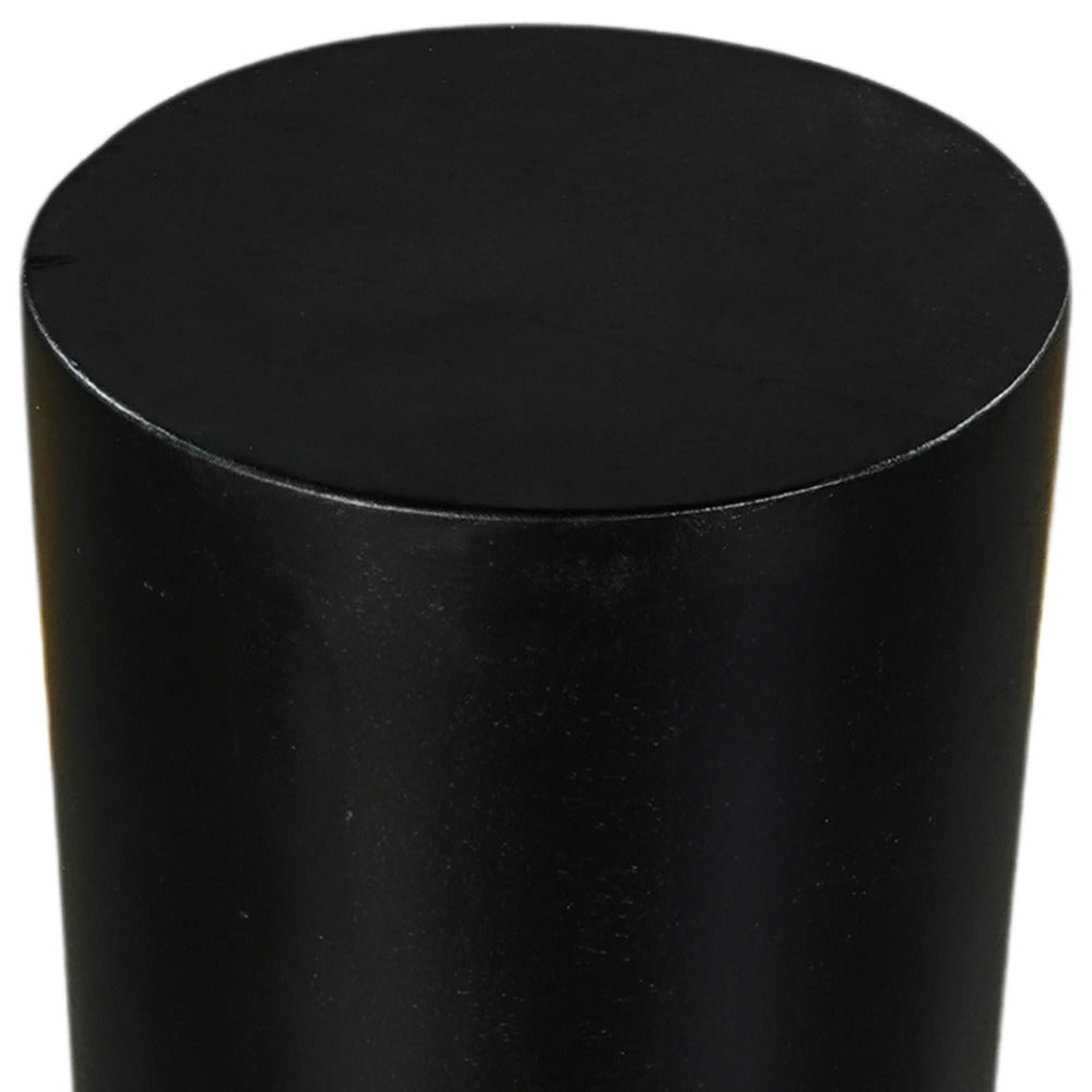 Tia 12 Inch Round Side End Table with Turned Pedestal Base, Mango Wood in Matte Black Finish By The Urban Port - UPT-326719