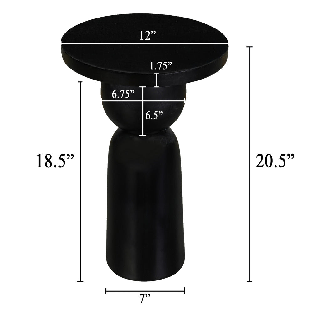 Tia 12 Inch Round Side End Table with Turned Pedestal Base, Mango Wood in Matte Black Finish By The Urban Port - UPT-326719