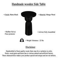 Tia 12 Inch Round Side End Table with Turned Pedestal Base, Mango Wood in Matte Black Finish By The Urban Port - UPT-326719