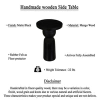 Tia 12 Inch Round Side End Table with Turned Pedestal Base, Mango Wood in Matte Black Finish By The Urban Port - UPT-326719