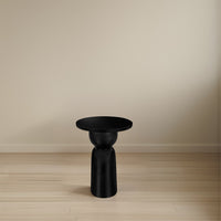 Tia 12 Inch Round Side End Table with Turned Pedestal Base, Mango Wood in Matte Black Finish By The Urban Port - UPT-326719