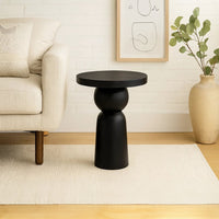 Tia 12 Inch Round Side End Table with Turned Pedestal Base, Mango Wood in Matte Black Finish By The Urban Port - UPT-326719