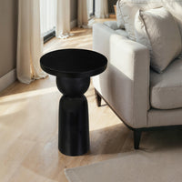 Tia 12 Inch Round Side End Table with Turned Pedestal Base, Mango Wood in Matte Black Finish By The Urban Port - UPT-326719