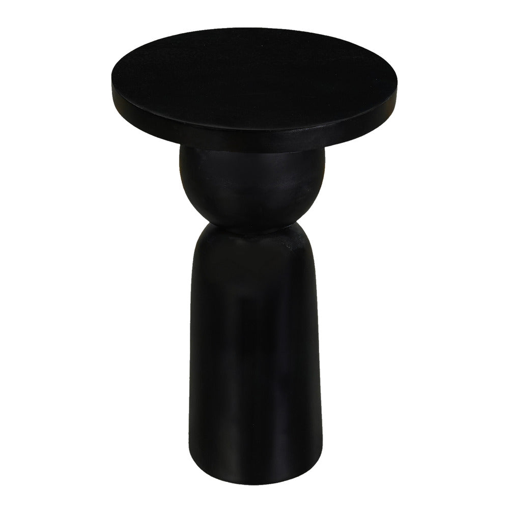 Tia 12 Inch Round Side End Table with Turned Pedestal Base, Mango Wood in Matte Black Finish By The Urban Port - UPT-326719