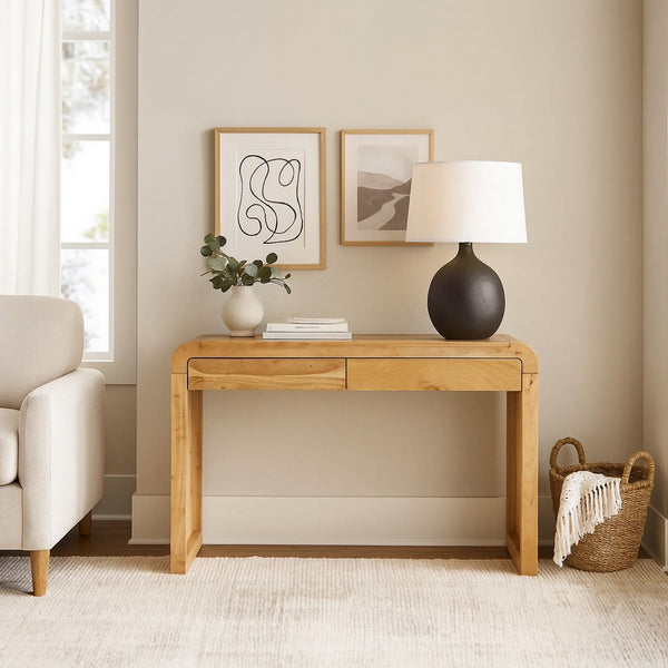 Arlow Console Table | 43" Wide Top | Handcrafted Natural Brown Acacia Wood | Dual Drawer Storage - UPT-327532