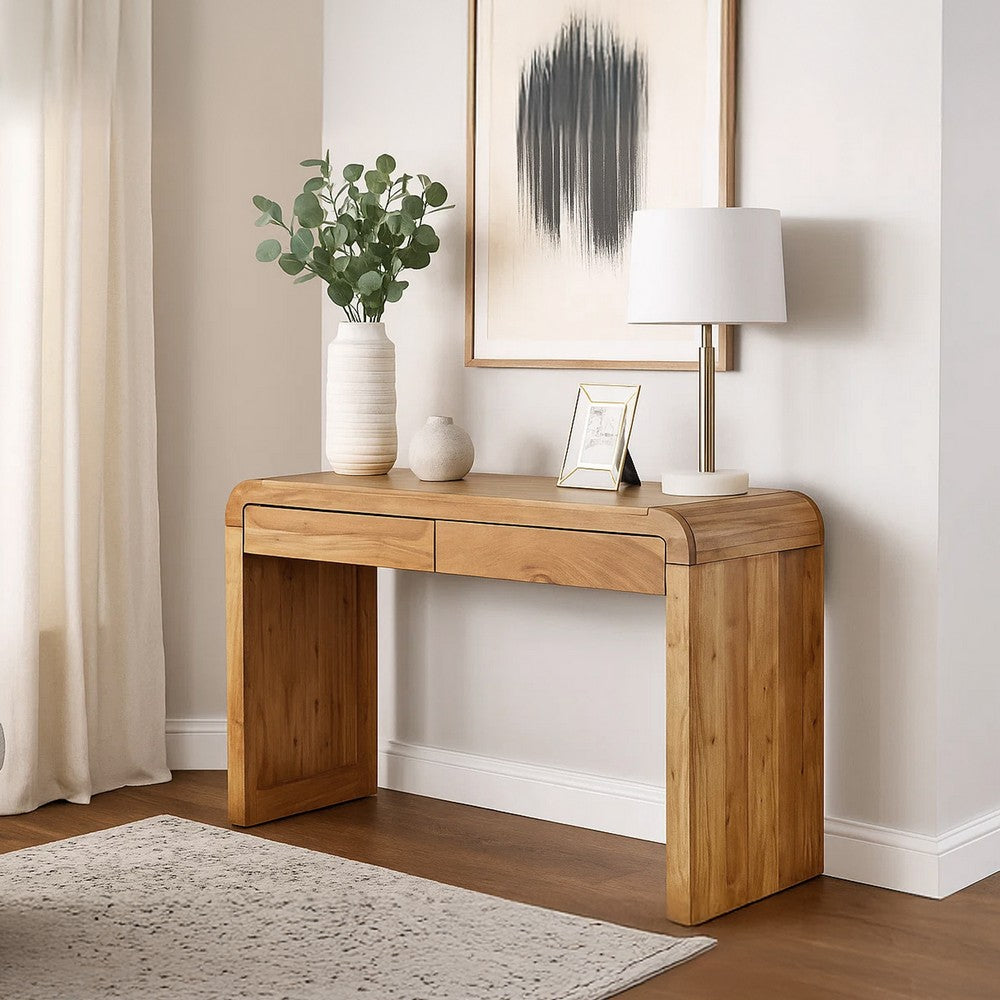 Arlow Console Table | 43" Wide Top | Handcrafted Natural Brown Acacia Wood | Dual Drawer Storage - UPT-327532