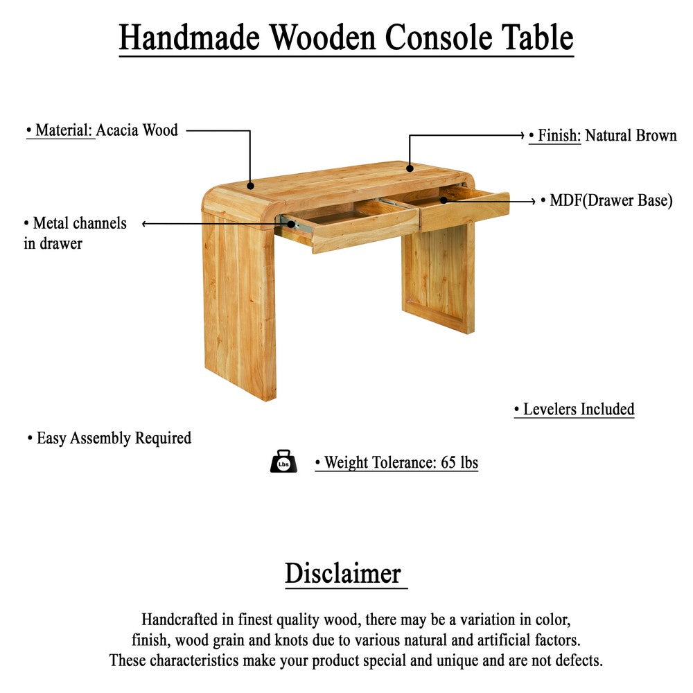 Arlow Console Table | 43" Wide Top | Handcrafted Natural Brown Acacia Wood | Dual Drawer Storage - UPT-327532