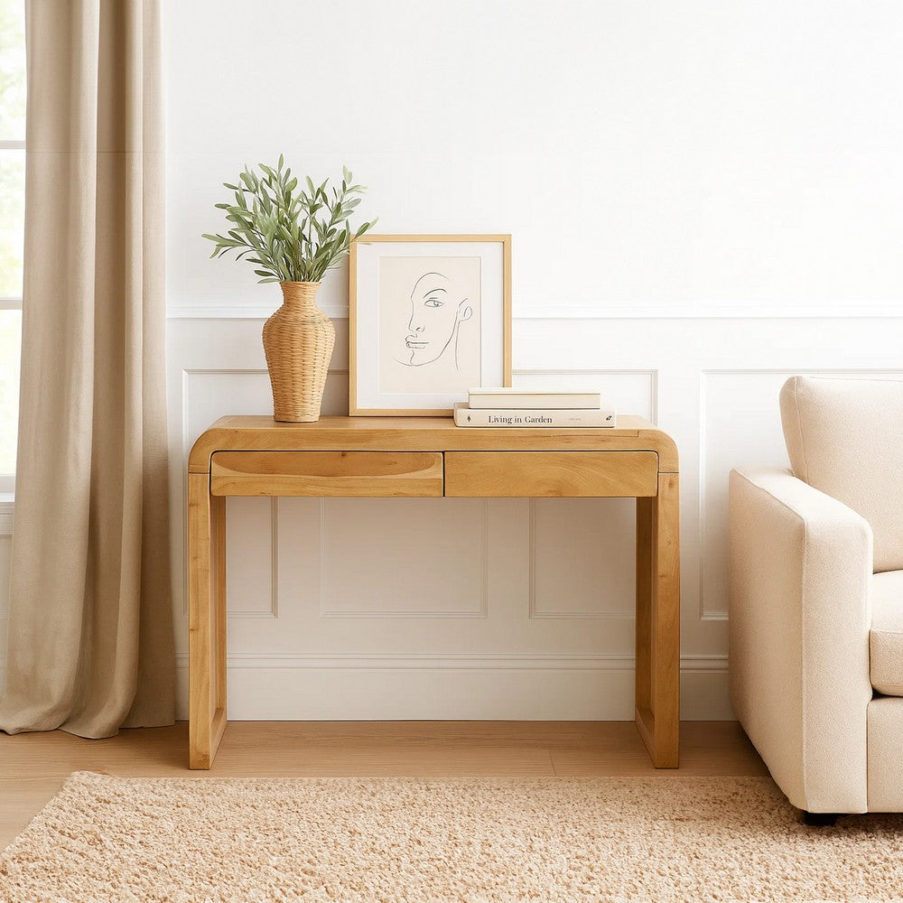 Arlow Console Table | 43" Wide Top | Handcrafted Natural Brown Acacia Wood | Dual Drawer Storage - UPT-327532