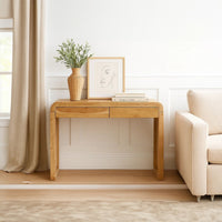 Arlow Console Table | 43" Wide Top | Handcrafted Natural Brown Acacia Wood | Dual Drawer Storage - UPT-327532