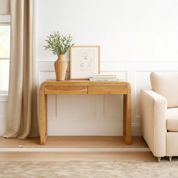 Arlow Console Table | 43" Wide Top | Handcrafted Natural Brown Acacia Wood | Dual Drawer Storage - UPT-327532
