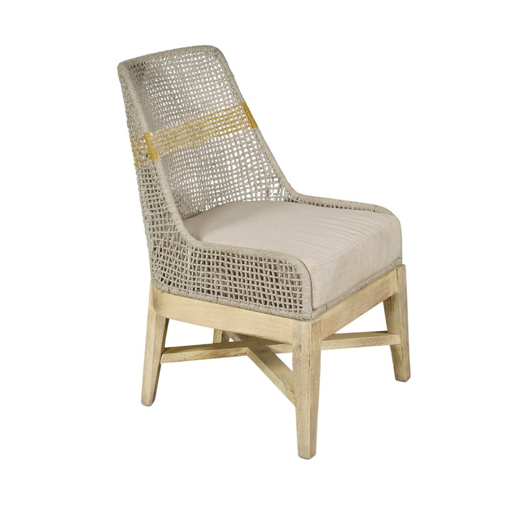 Avira Set of 2 Dining Chairs | Handcrafted Mango Wood | Cotton Rope Weaving | Beige Cushion - UPT-327533-2