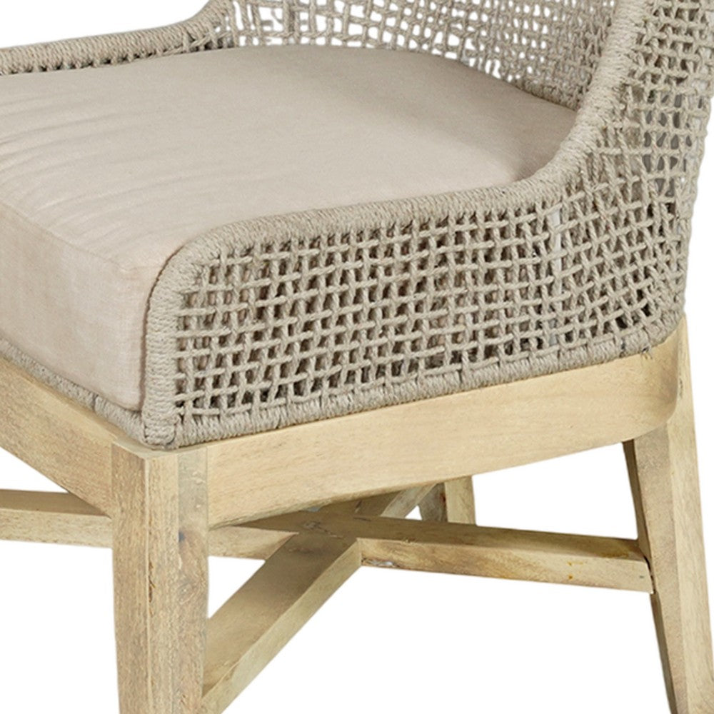 Avira Set of 2 Dining Chairs | Handcrafted Mango Wood | Cotton Rope Weaving | Beige Cushion - UPT-327533-2