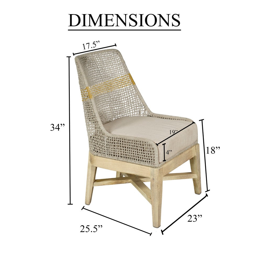 Avira Set of 2 Dining Chairs | Handcrafted Mango Wood | Cotton Rope Weaving | Beige Cushion - UPT-327533-2