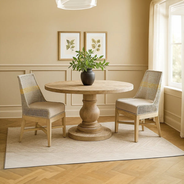 Avira Set of 2 Dining Chairs | Handcrafted Mango Wood | Cotton Rope Weaving | Beige Cushion - UPT-327533-2