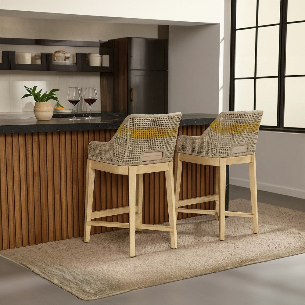 Avira 30 Inch Set of 2 Barstool Chairs | Handcrafted Mango Wood | Cotton Rope Weaving | Beige Cushion  - UPT-327534-2