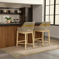 Avira 30 Inch Set of 2 Barstool Chairs | Handcrafted Mango Wood | Cotton Rope Weaving | Beige Cushion  - UPT-327534-2