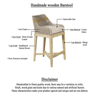 Avira 30 Inch Set of 2 Barstool Chairs | Handcrafted Mango Wood | Cotton Rope Weaving | Beige Cushion  - UPT-327534-2