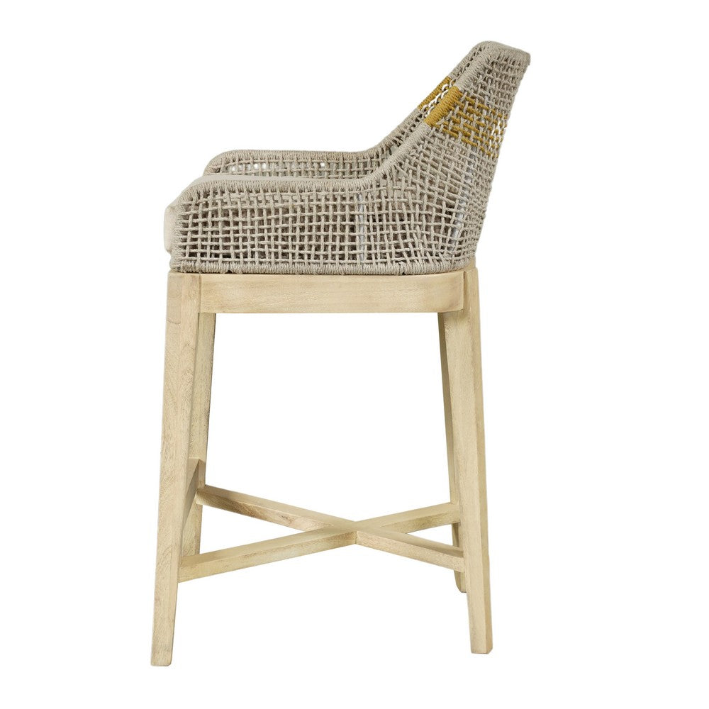 Avira 30 Inch Barstool Chair | Handcrafted Mango Wood | Cotton Rope Weaving | Beige Cushion - UPT-327534