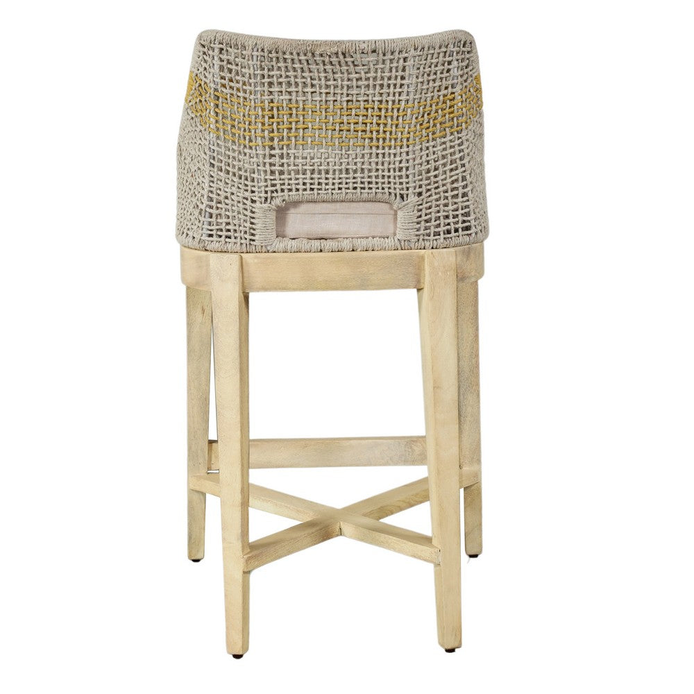 Avira 30 Inch Barstool Chair | Handcrafted Mango Wood | Cotton Rope Weaving | Beige Cushion - UPT-327534