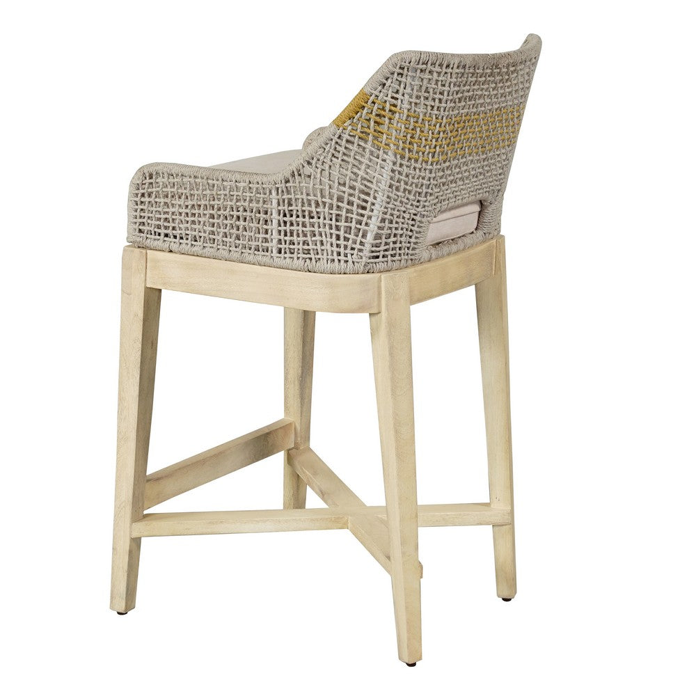 Avira 30 Inch Barstool Chair | Handcrafted Mango Wood | Cotton Rope Weaving | Beige Cushion - UPT-327534