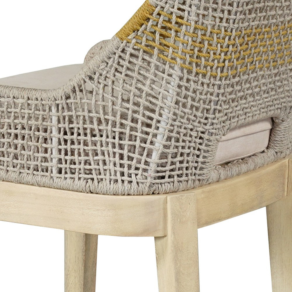 Avira 30 Inch Barstool Chair | Handcrafted Mango Wood | Cotton Rope Weaving | Beige Cushion - UPT-327534