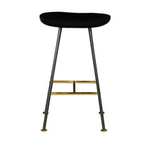 Elira 24" Backless Barstool with Handcrafted Mango Wood Saddle Seat | PVD Coating | Black Iron Legs | Gold Footrest - UPT-327535