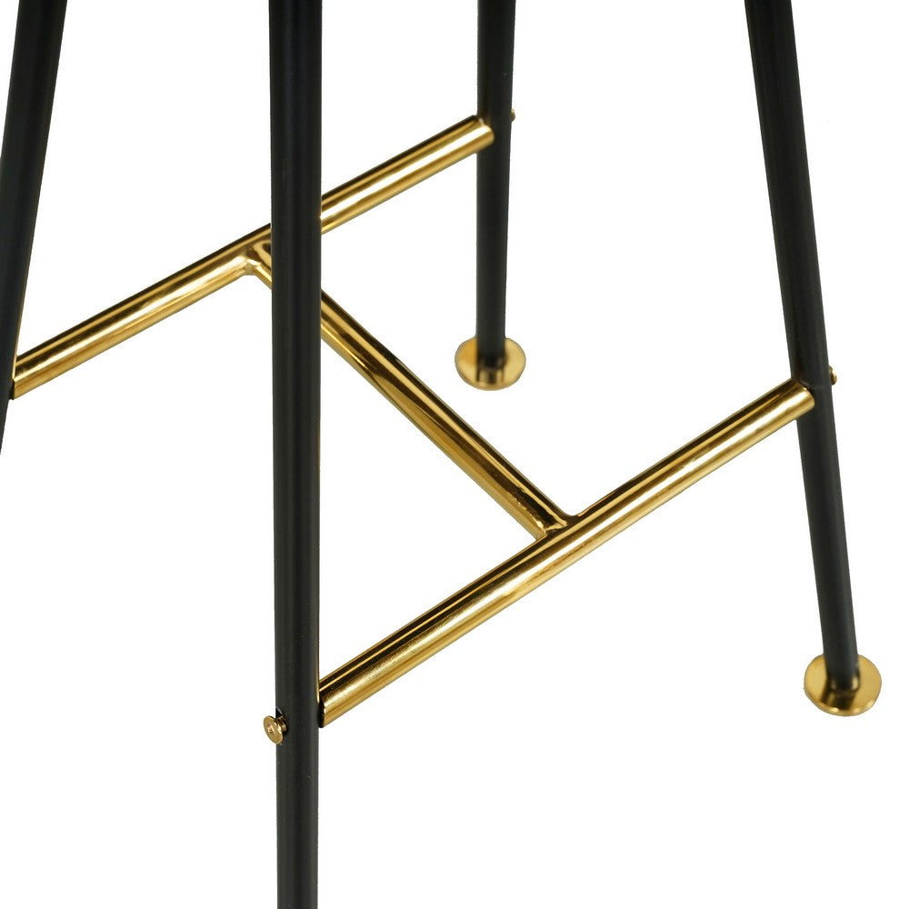 Elira 24" Backless Barstool with Handcrafted Mango Wood Saddle Seat | PVD Coating | Black Iron Legs | Gold Footrest - UPT-327535