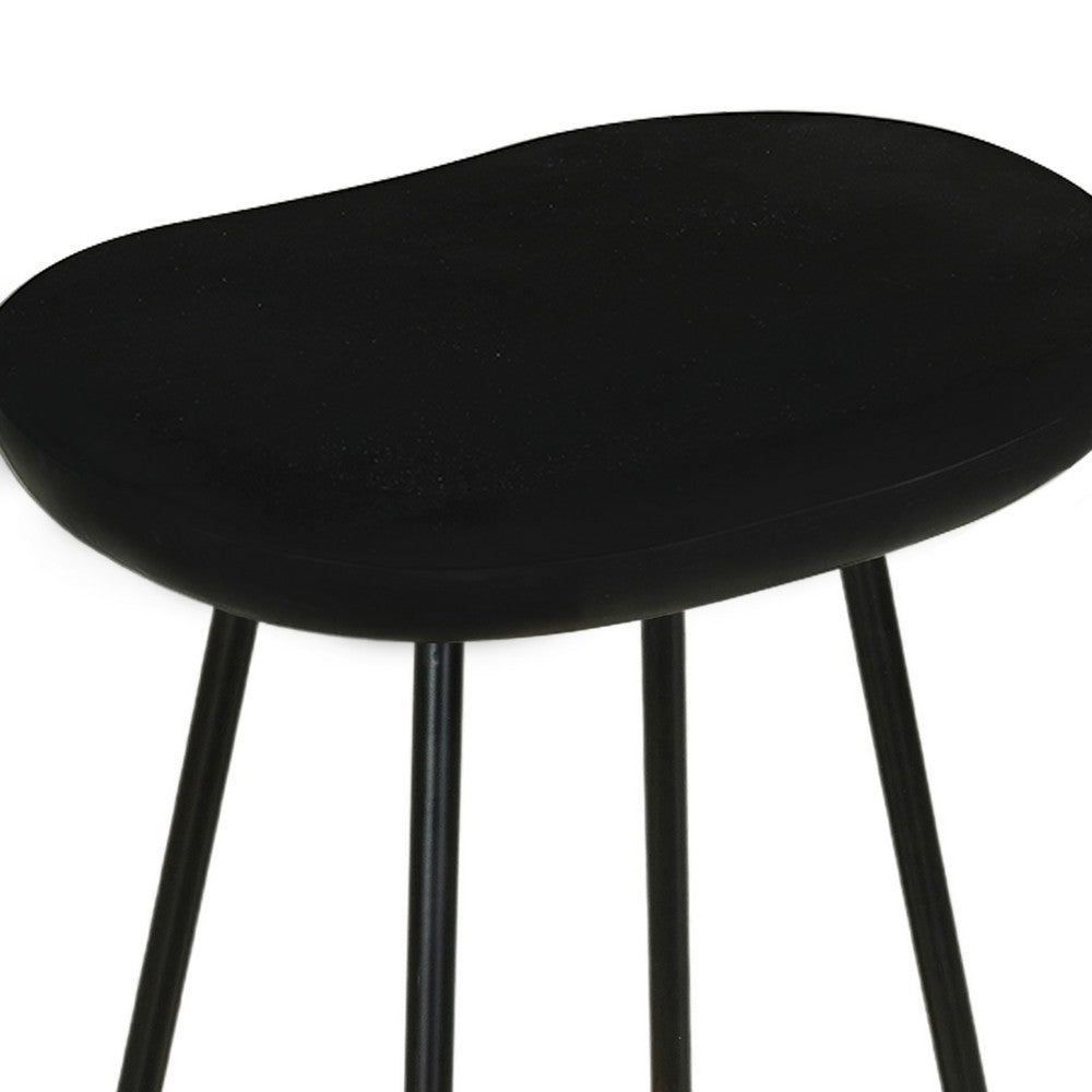 Elira 24" Backless Barstool with Handcrafted Mango Wood Saddle Seat | PVD Coating | Black Iron Legs | Gold Footrest - UPT-327535