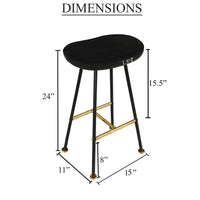 Elira 24" Backless Barstool with Handcrafted Mango Wood Saddle Seat | PVD Coating | Black Iron Legs | Gold Footrest - UPT-327535