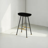 Elira 24" Backless Barstool with Handcrafted Mango Wood Saddle Seat | PVD Coating | Black Iron Legs | Gold Footrest - UPT-327535
