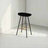 Elira 24" Backless Barstool with Handcrafted Mango Wood Saddle Seat | PVD Coating | Black Iron Legs | Gold Footrest - UPT-327535