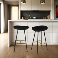 Elira 24" Backless Barstool with Handcrafted Mango Wood Saddle Seat | PVD Coating | Black Iron Legs | Gold Footrest - UPT-327535