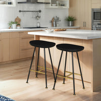 Elira 24" Backless Barstool with Handcrafted Mango Wood Saddle Seat | PVD Coating | Black Iron Legs | Gold Footrest - UPT-327535