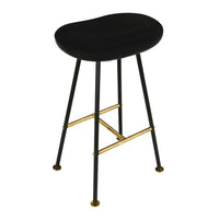 Elira 24" Backless Barstool with Handcrafted Mango Wood Saddle Seat | PVD Coating | Black Iron Legs | Gold Footrest - UPT-327535