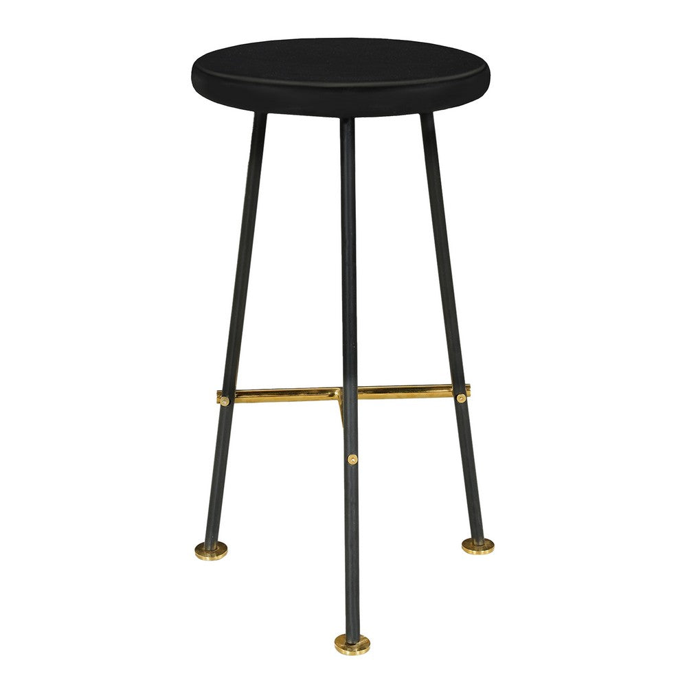 Elira 24.5 Backless Barstool with Round Mango Wood Seat | PVD Coating | Black Iron Legs | Gold Footrest - UPT-327536