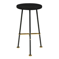 Elira 24.5 Backless Barstool with Round Mango Wood Seat | PVD Coating | Black Iron Legs | Gold Footrest - UPT-327536