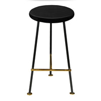 Elira 24.5 Backless Barstool with Round Mango Wood Seat | PVD Coating | Black Iron Legs | Gold Footrest - UPT-327536