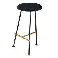 Elira 24.5 Backless Barstool with Round Mango Wood Seat | PVD Coating | Black Iron Legs | Gold Footrest - UPT-327536